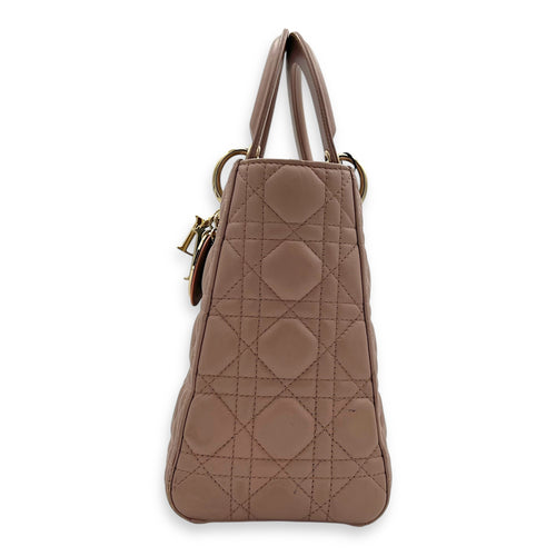 Dior Lady Dior Top Handle Bag Medium Pink in Lambskin, Gold hardware_4