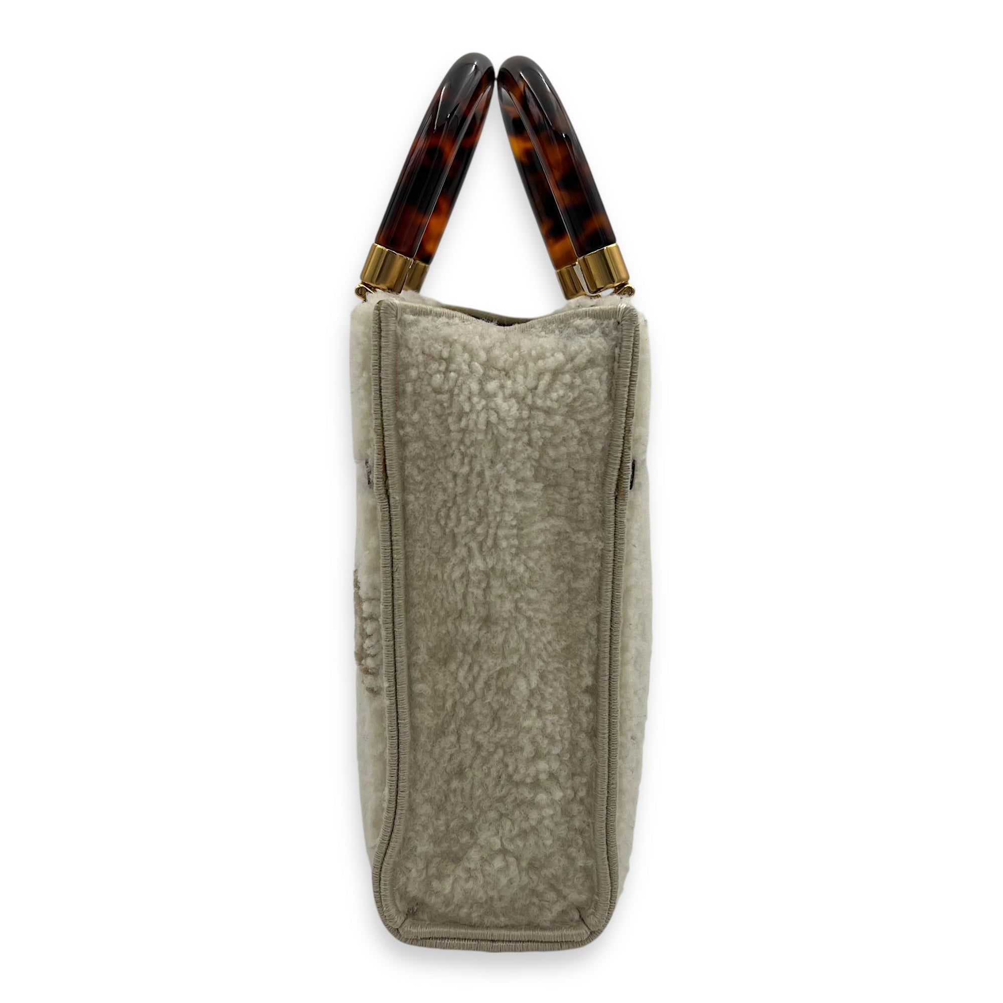 Fendi Sunshine Shoulder Bag White in Faux Fur, Gold hardware_4