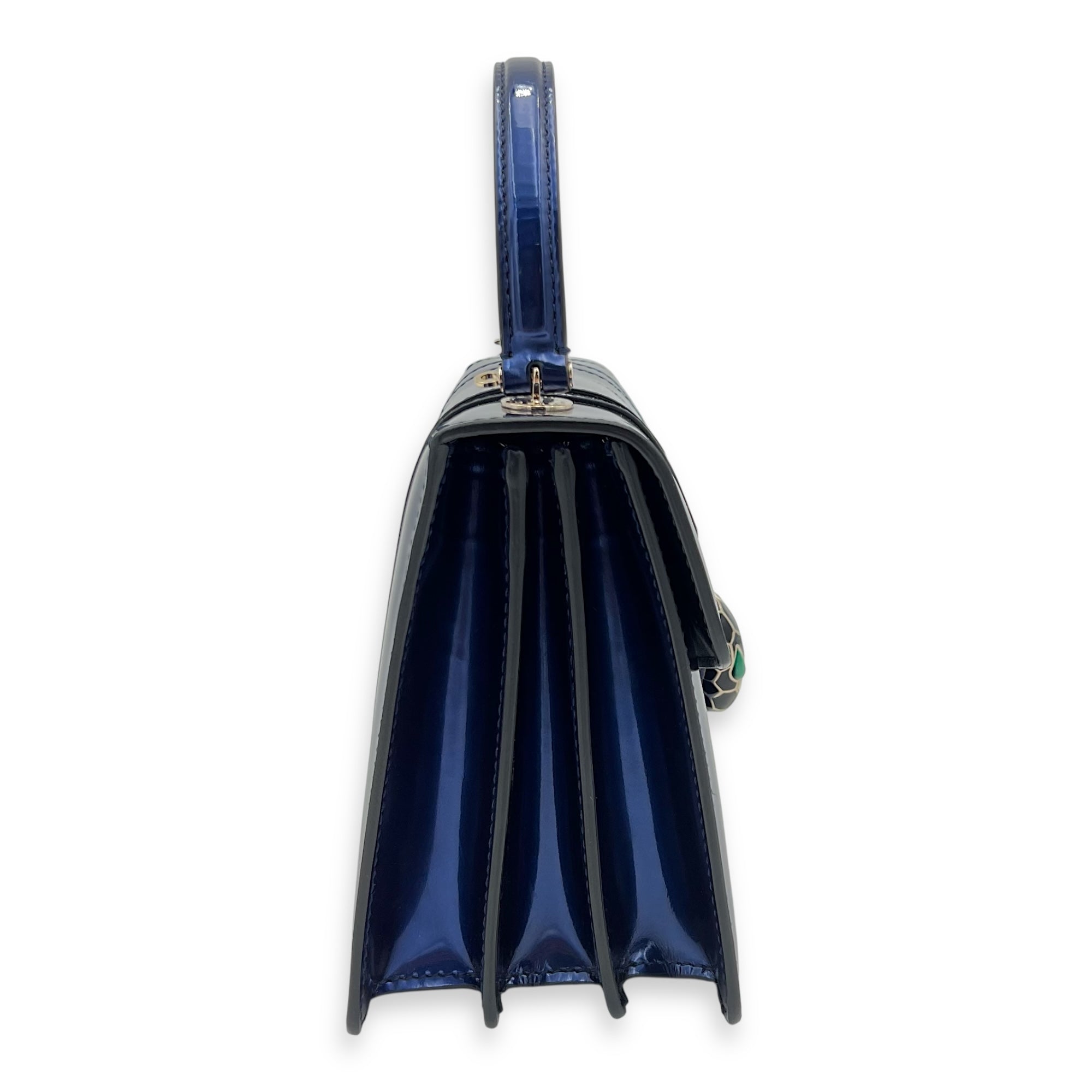Bvlgari Serpenti Forever Top Handle Bag Blue in Patent Leather, Gold hardware_4