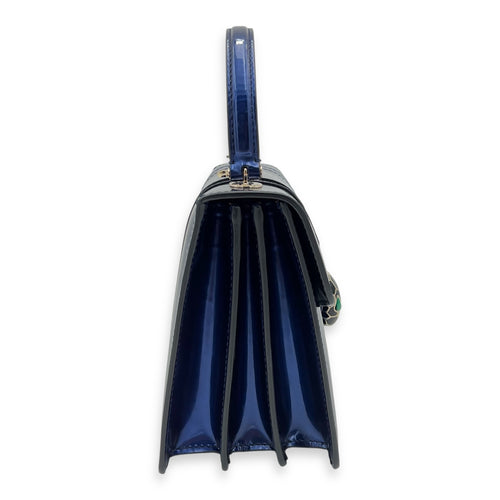 Bvlgari Serpenti Forever Top Handle Bag Blue in Patent Leather, Gold hardware_4