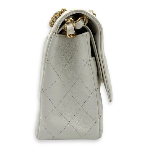 Chanel Classic Shoulder Bag Jumbo White in Caviar Leather, Gold hardware_13