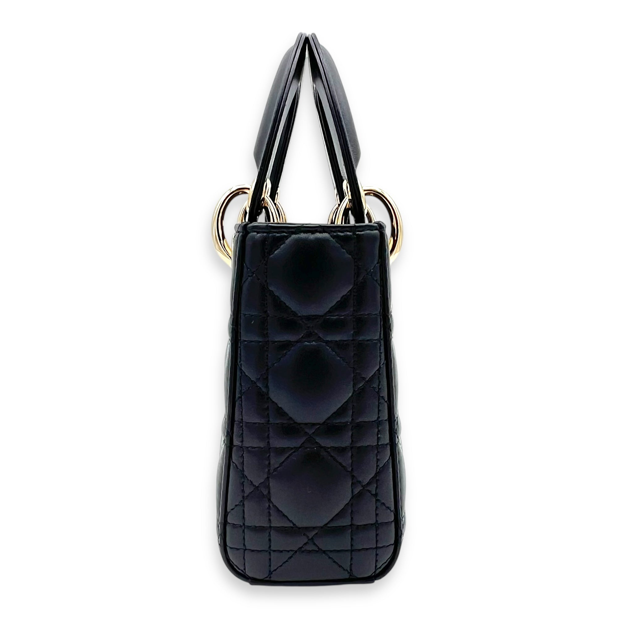 Dior Lady Dior Top Handle Bag Mini Black in Calfskin, Gold hardware_11
