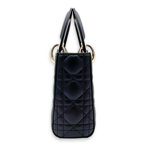 Dior Lady Dior Top Handle Bag Mini Black in Calfskin, Gold hardware_11