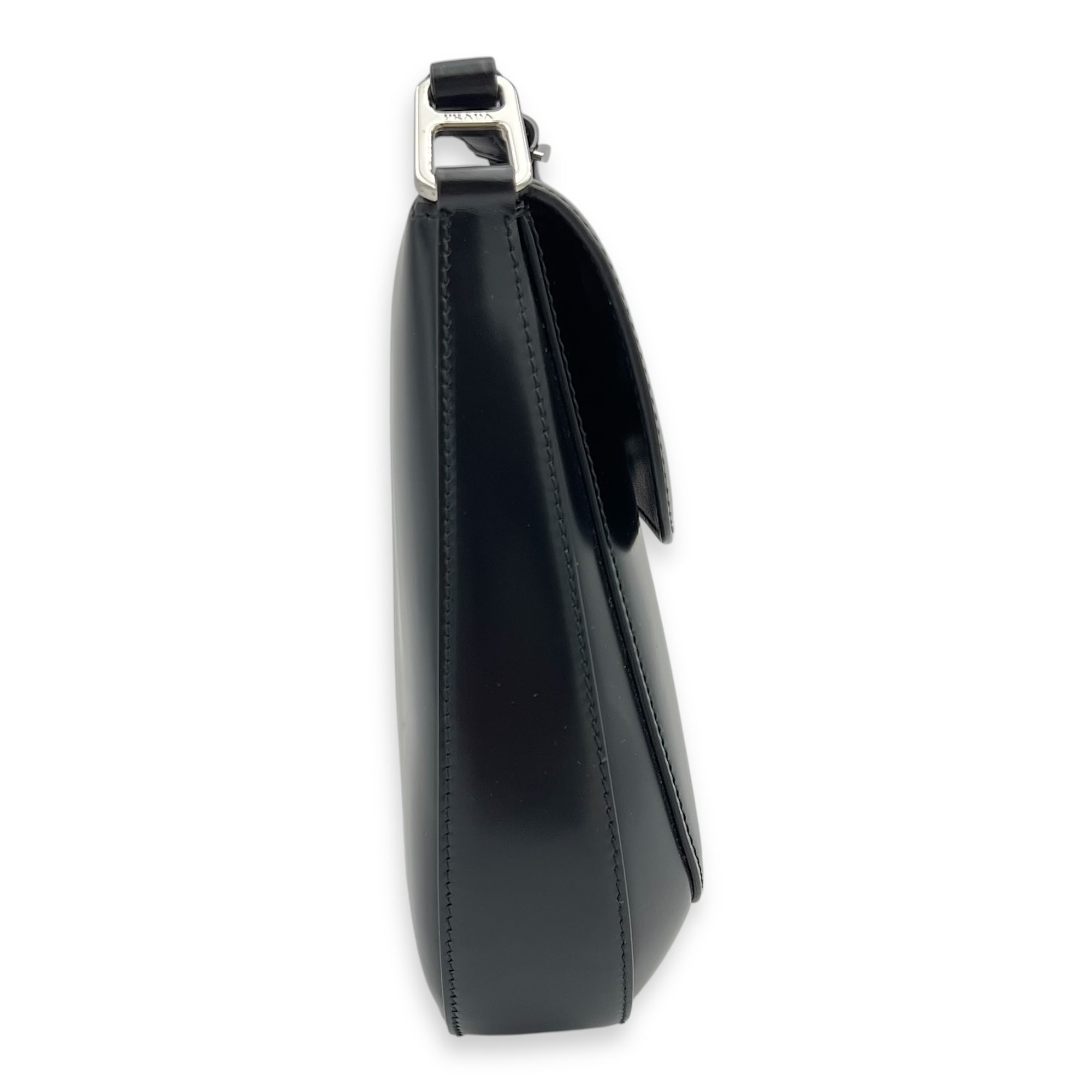 Prada Cleo Shoulder Bag Black in Calfskin, Silver hardware_9