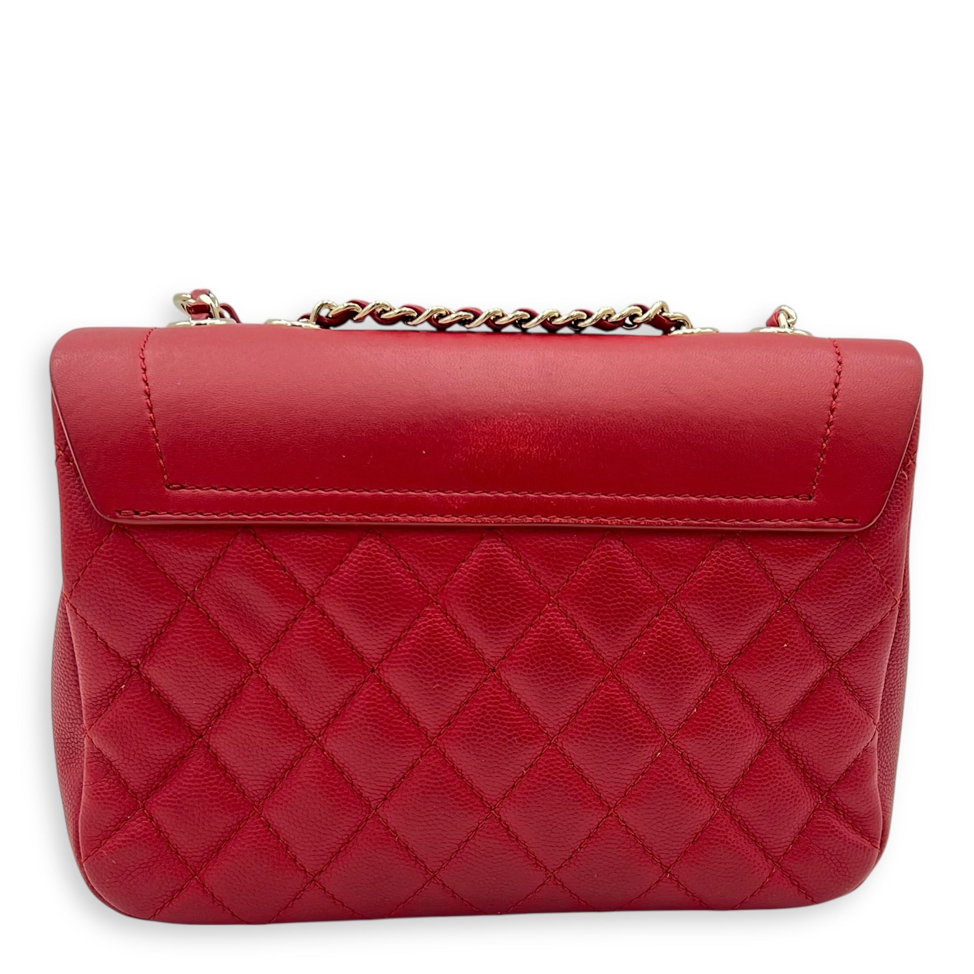 Chanel CC Flap Shoulder Bag Red in Calfskin, Gold hardware_7