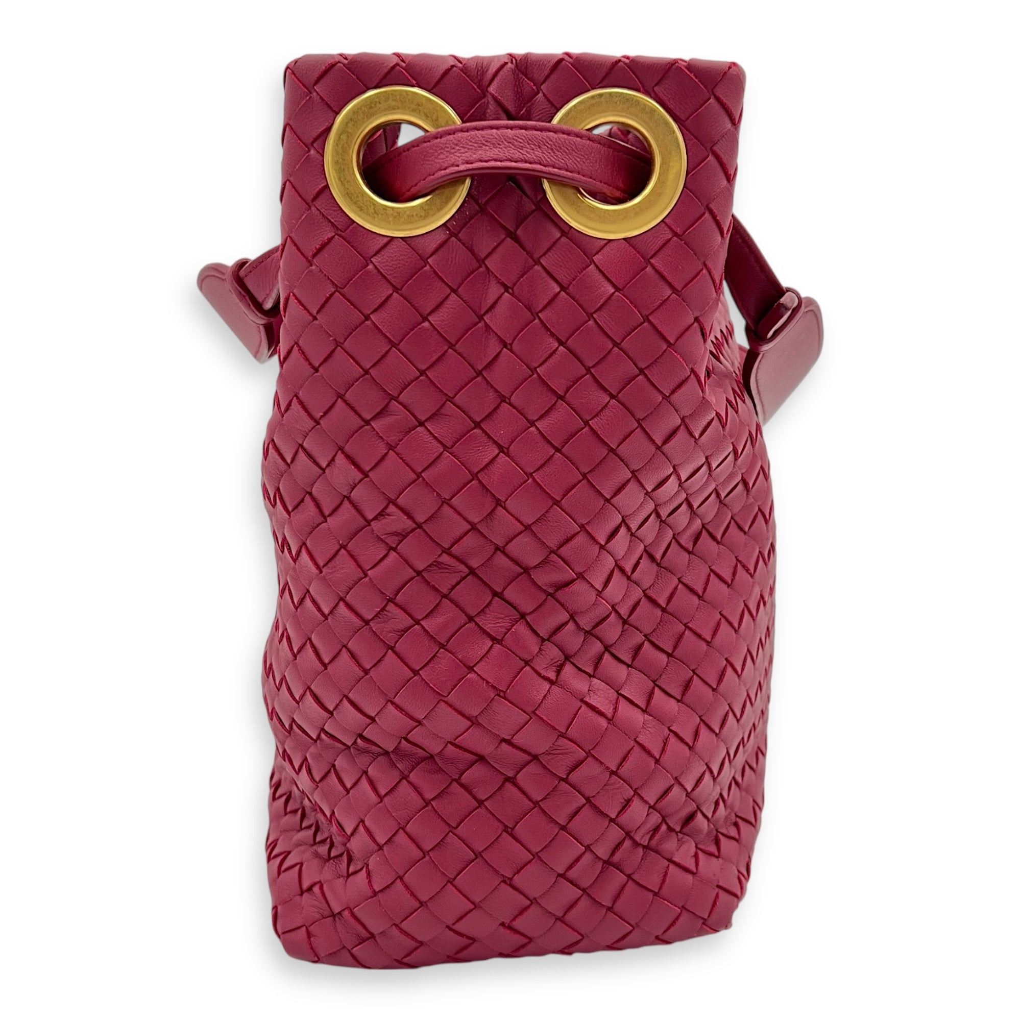 Bottega Veneta Intrecciato Top Handle Bag Red in Calfskin, Gold hardware_7