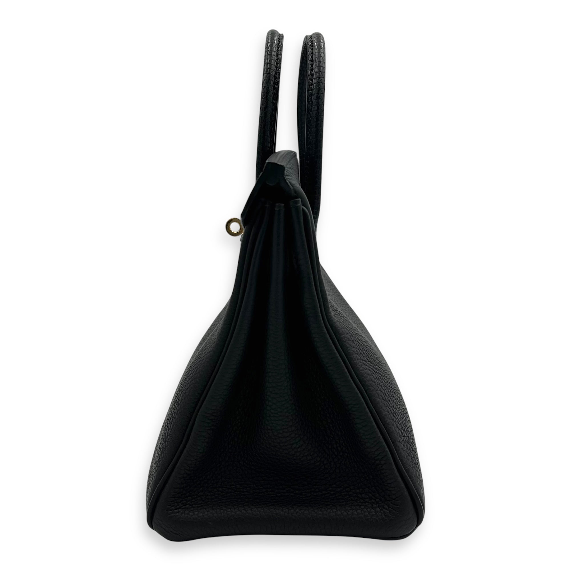 Hermès Birkin Noir Top Handle Bag in Togo & Lizard, Gold hardware_4