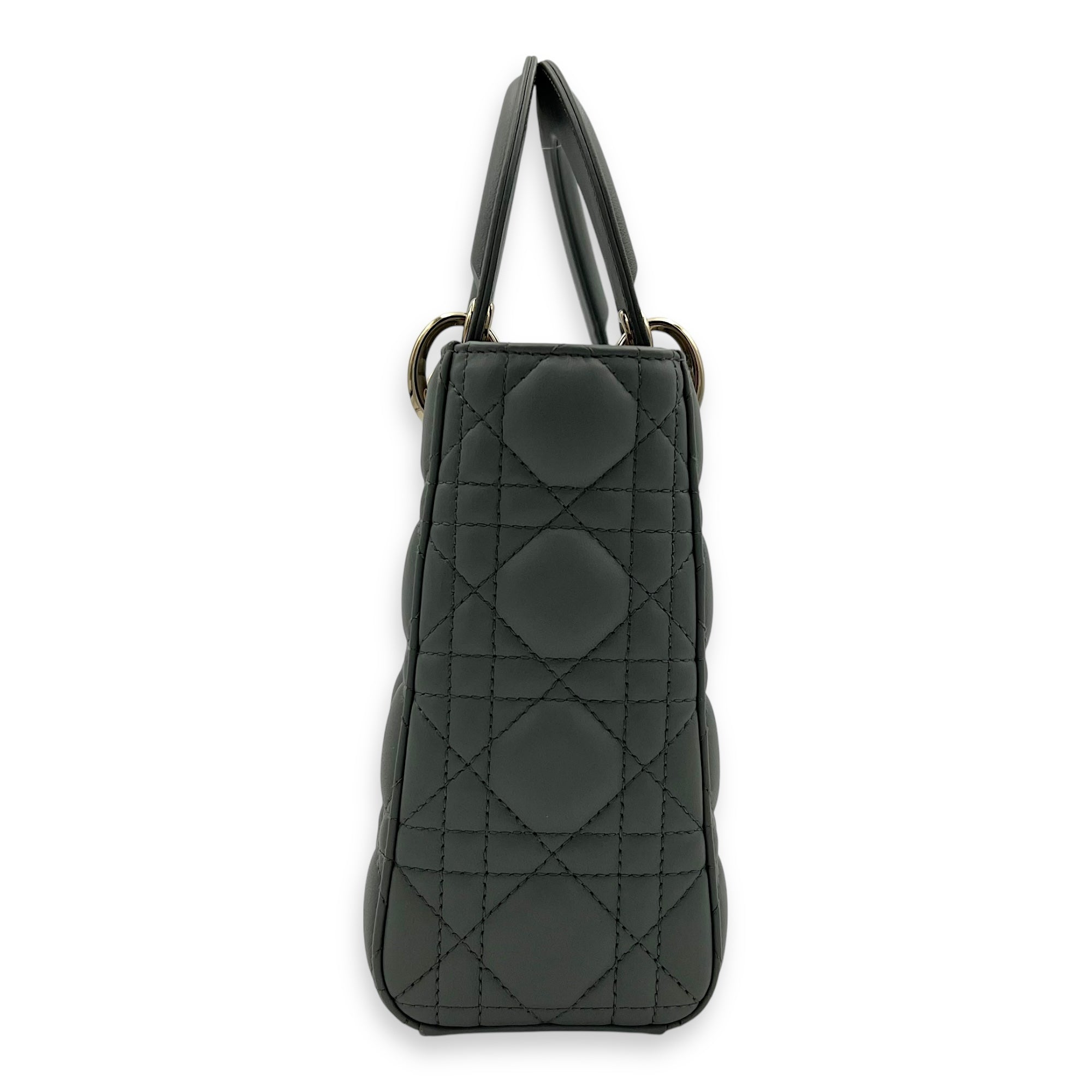 Dior Lady Dior Top Handle Bag Small Green in Lambskin, Gold hardware_4