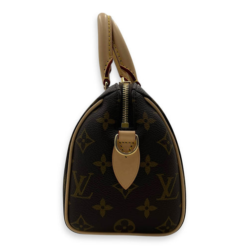 Louis Vuitton Speedy Bandouliere Top Handle Bag 20 Brown in Monogram Coated Canvas, Gold hardware_4