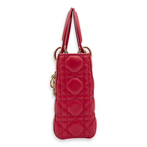 Dior Lady Dior Small Red Top Handle Bag in Lambskin, Gold hardware_9