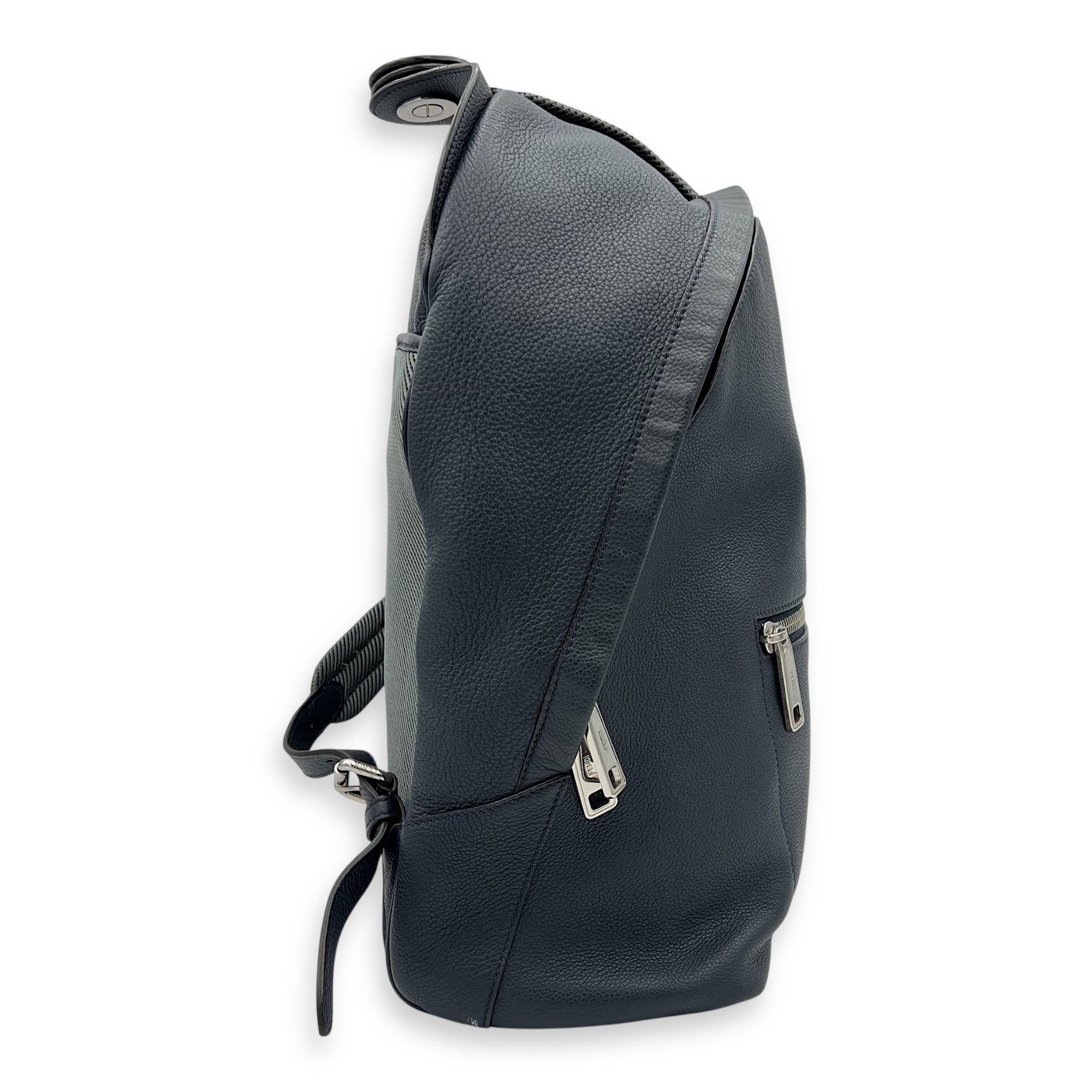Fendi Chiodo Backpack Blue in Calfskin, Silver hardware_16