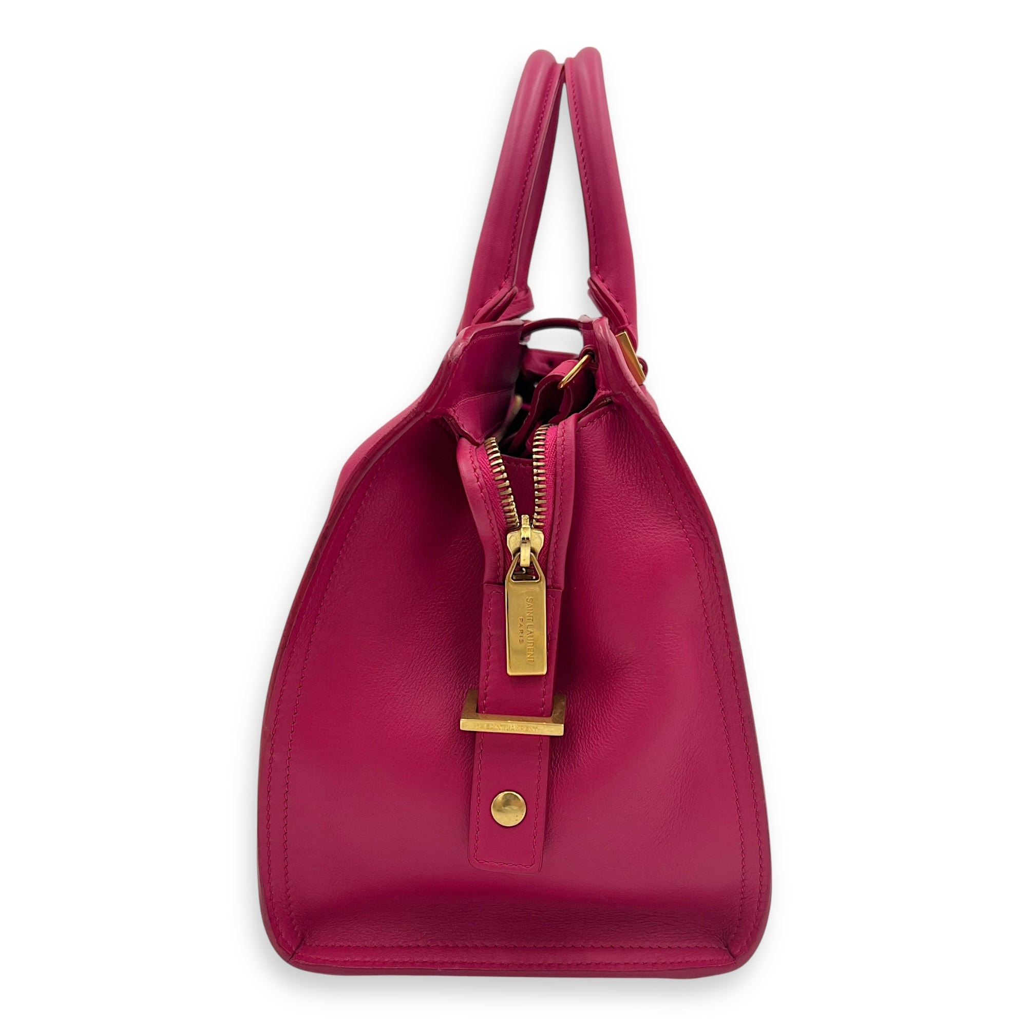 Saint Laurent Chyc Top Handle Bag Pink in Calfskin, Gold hardware_4
