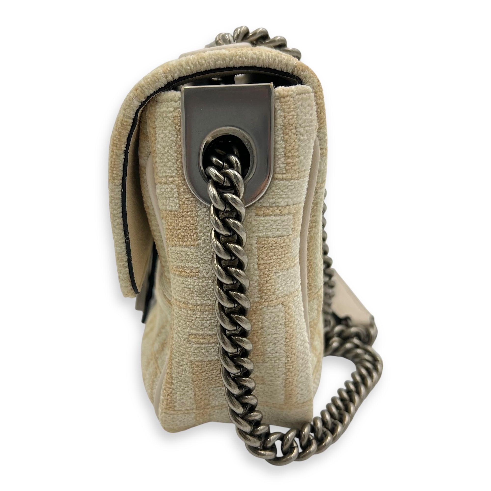 Fendi Baguette Shoulder Bag Beige in Velvet, Silver hardware_4