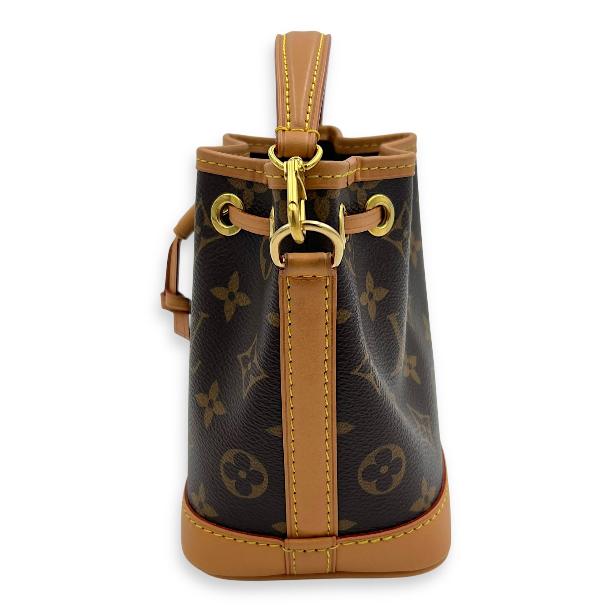 Louis Vuitton Noe Bucket Bag Nano Brown in Monogram Coated Canvas, Gold hardware_4