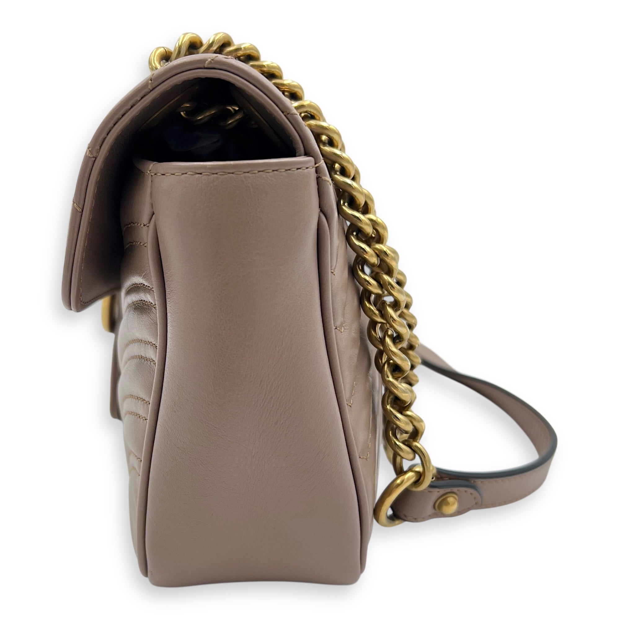 Gucci GG Marmont Shoulder Bag Beige in Calfskin, Gold hardware_4
