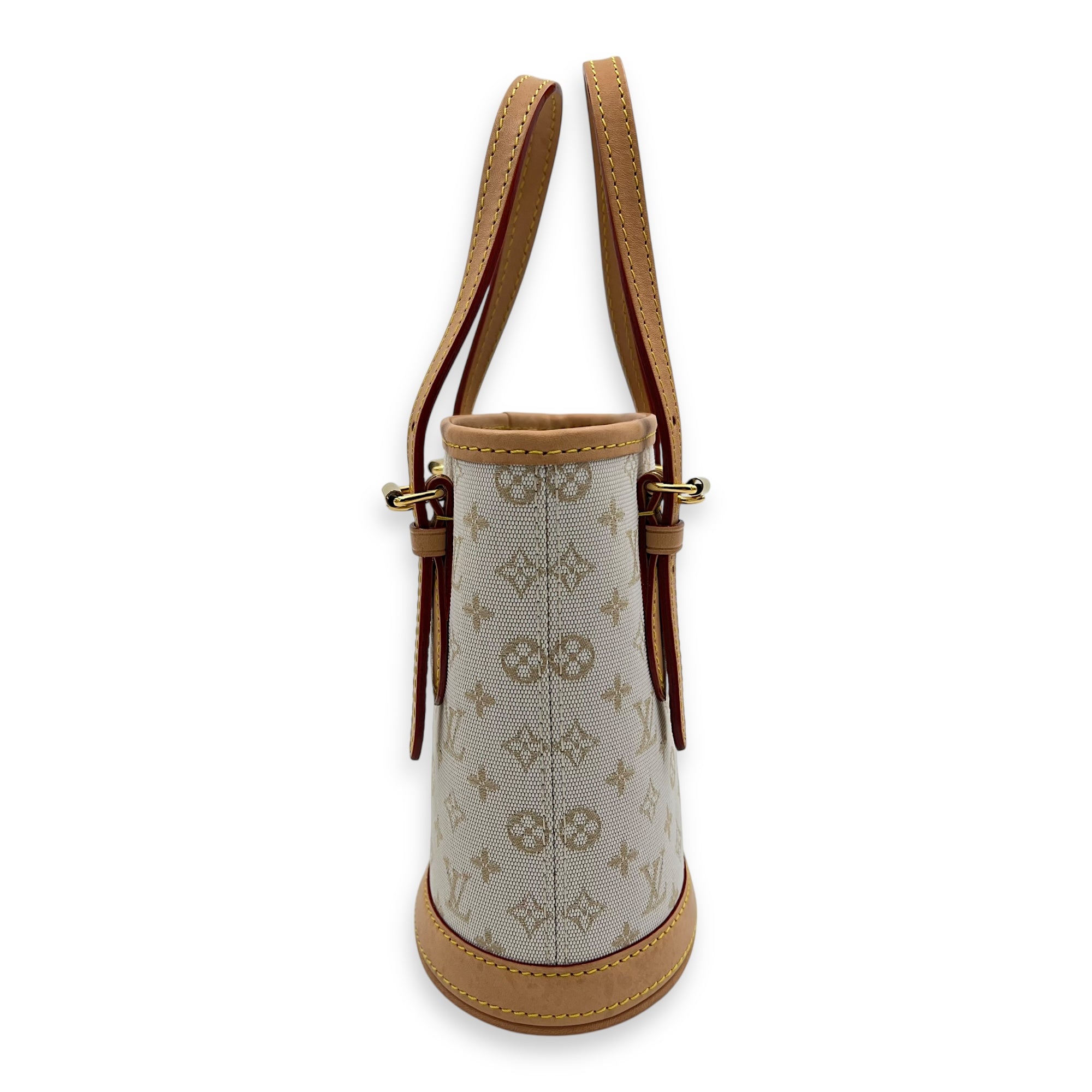 Louis Vuitton Nano White Bucket Bag in Canvas, Gold hardware_4