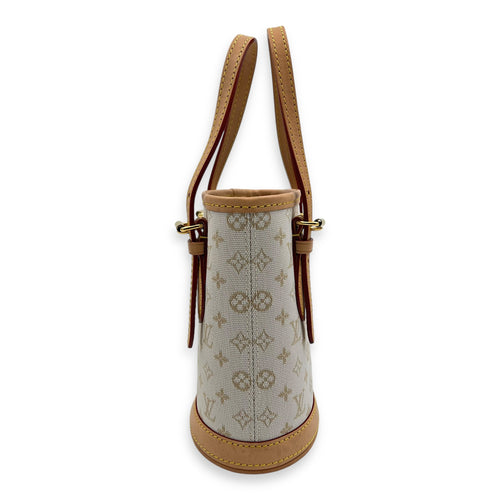 Louis Vuitton Nano White Bucket Bag in Canvas, Gold hardware_4