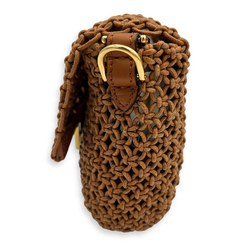 Fendi Baguette Shoulder Bag Brown in Braided leather, Gold hardware_4
