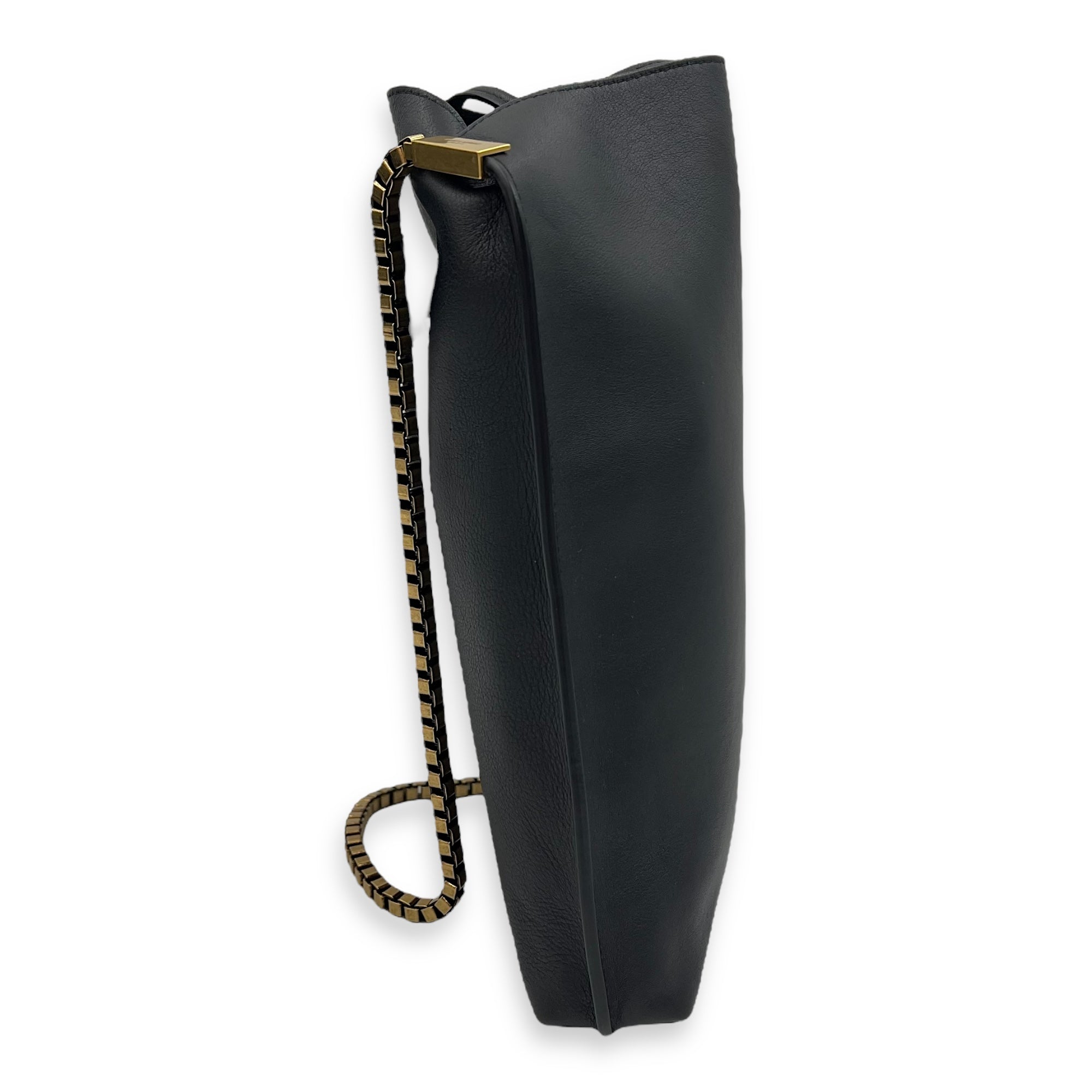Saint Laurent Suzanne Hobo Black Shoulder Bag in Calfskin, Gold hardware_4