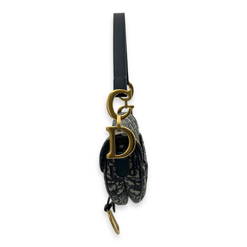Dior Saddle Shoulder Bag Blue in Jacquard, Gold hardware_8