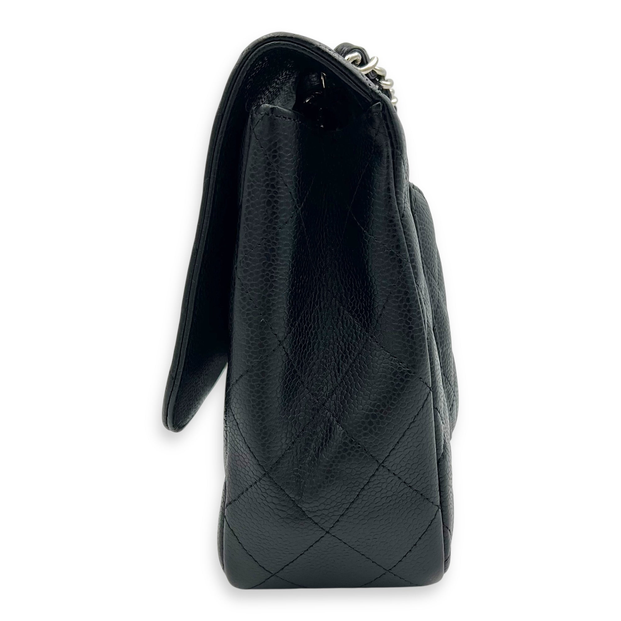 Chanel Classic Shoulder Bag Jumbo Black in Caviar Leather, Silver hardware_4