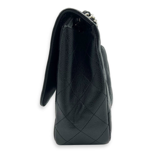 Chanel Classic Shoulder Bag Jumbo Black in Caviar Leather, Silver hardware_4