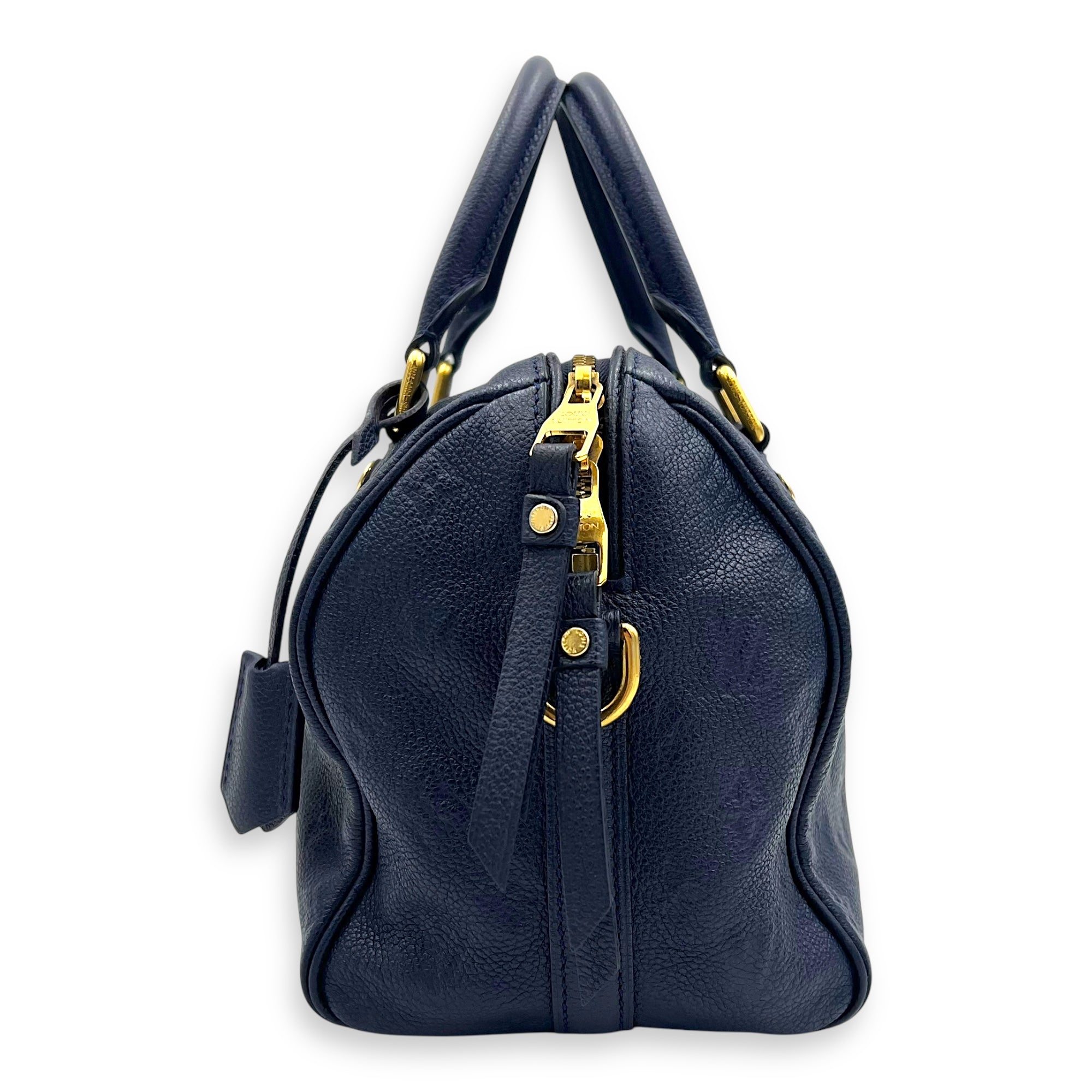 Louis Vuitton Speedy Bandouliere Top Handle Bag Blue in Empreinte Leather, Gold hardware_13