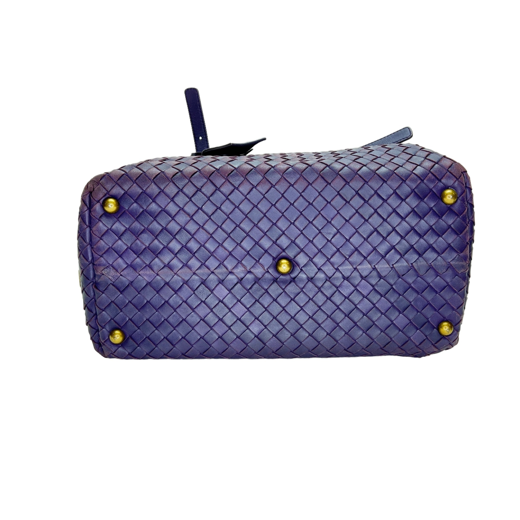 Boston Purple Top Handle Bag in Intrecciato Leather, Brushed Gold hardware