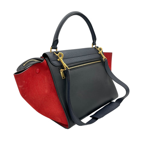 Trapeze Medium Black Top Handle Bag in Calfskin, Gold hardware