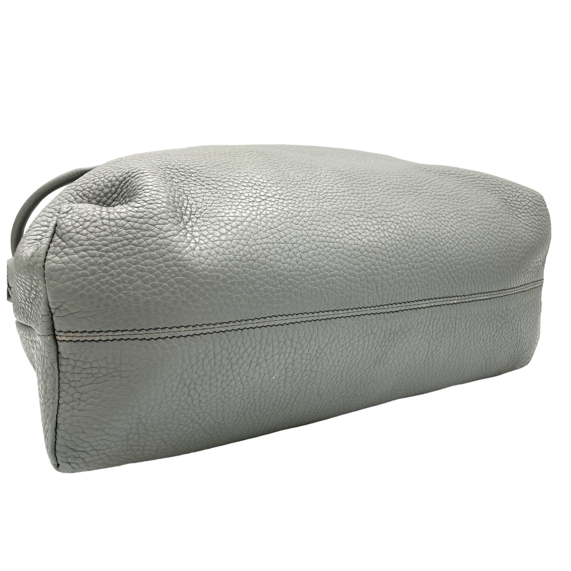 Grained M Grey Top Handle Bag in Calfskin, Gold hardware