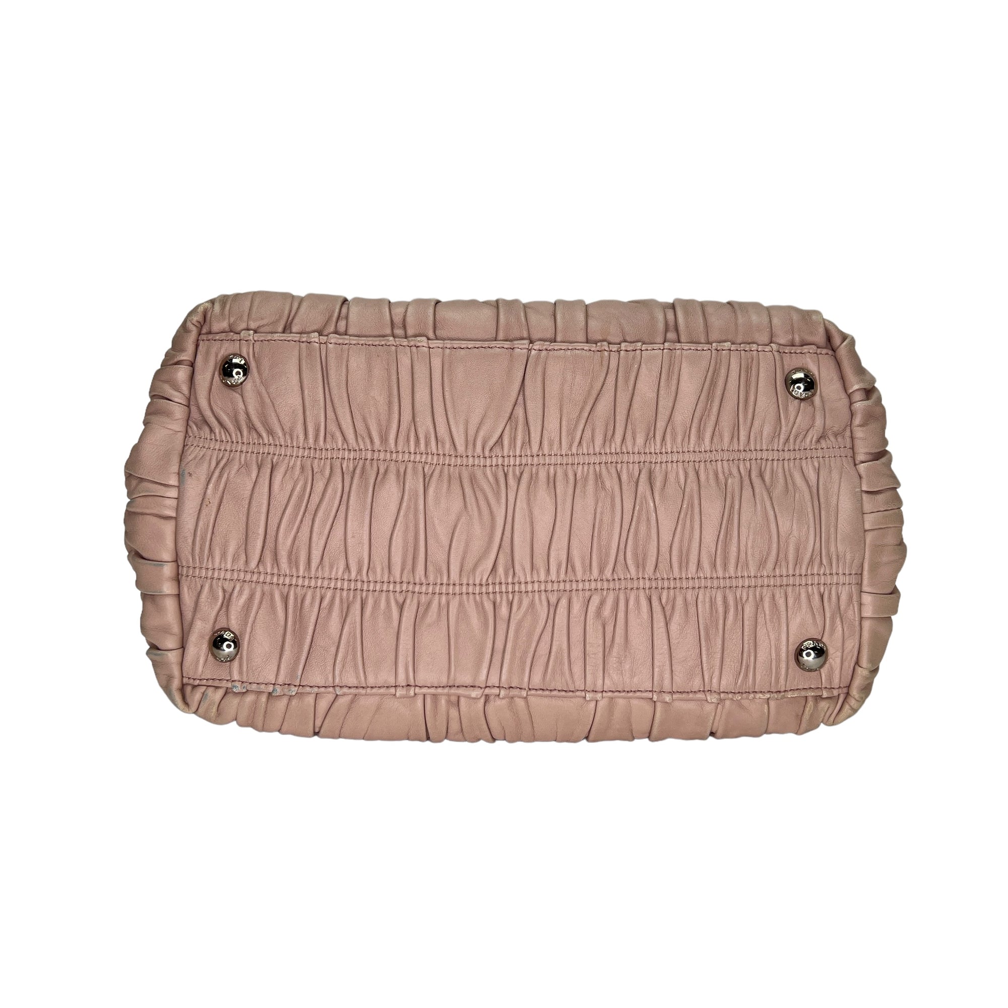 Gaufre Beige Top Handle Bag in Lambskin, Silver hardware