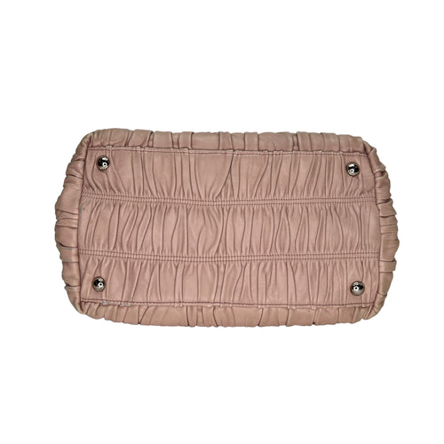 Gaufre Beige Top Handle Bag in Lambskin, Silver hardware