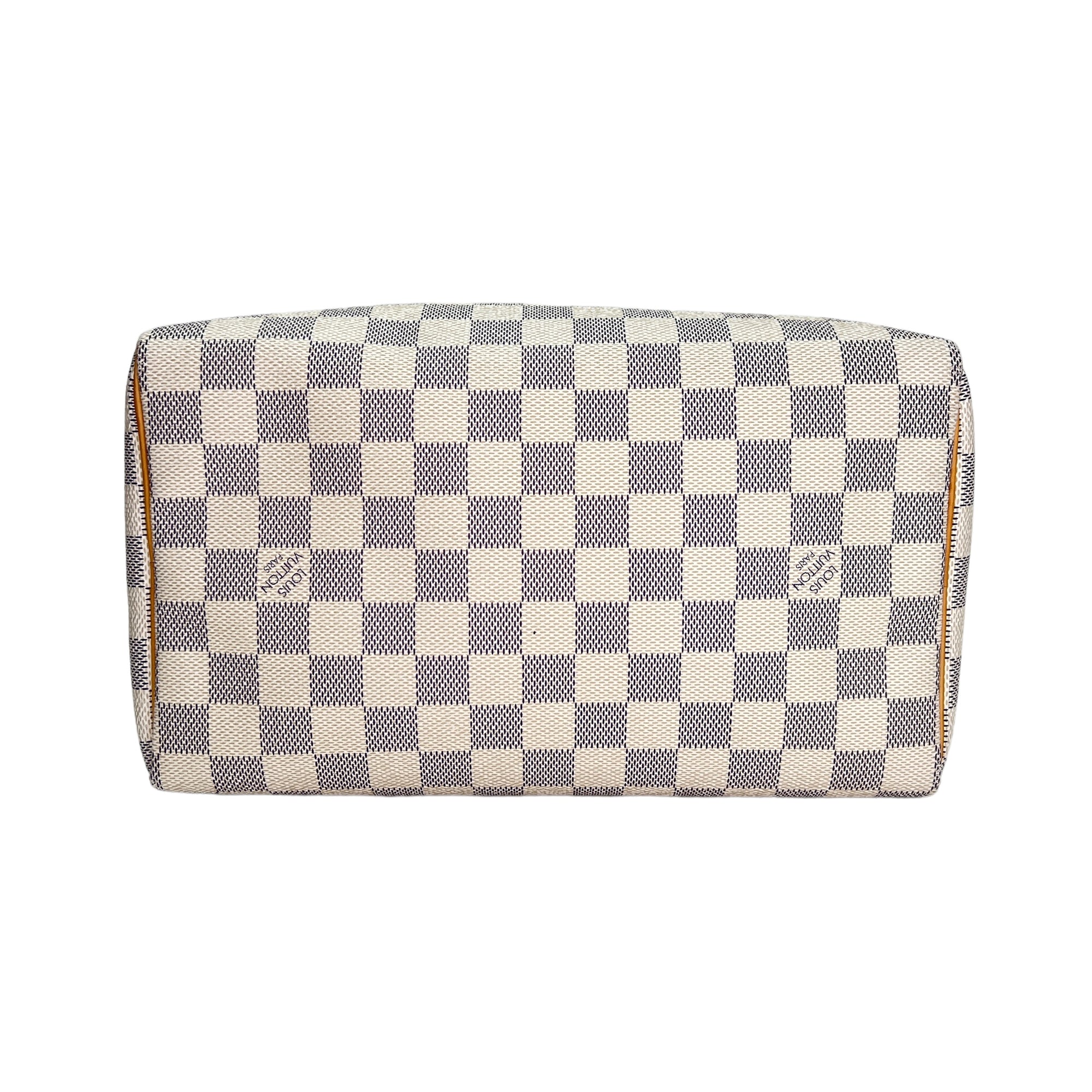 Speedy 25 Damier Azur Top Handle Bag in Coated Canvas, Gold hardware