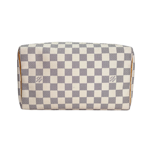 Speedy 25 Damier Azur Top Handle Bag in Coated Canvas, Gold hardware