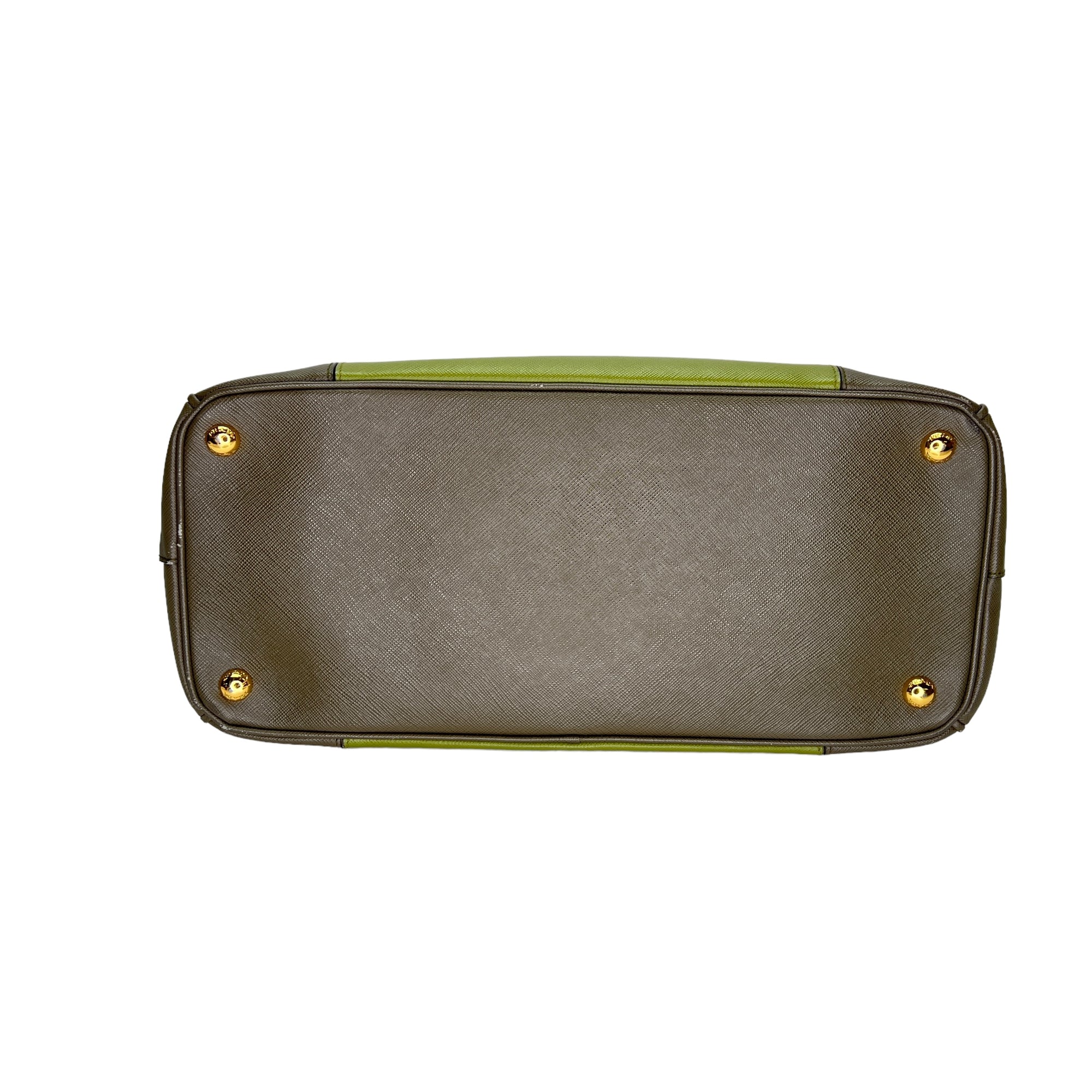 Galleria Green Top Handle Bag in Saffiano Leather, Gold hardware