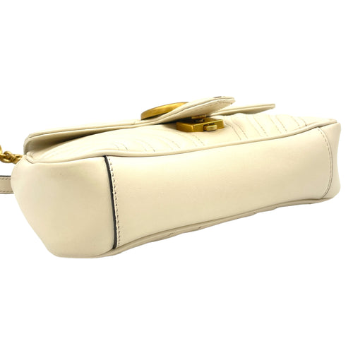 GG Marmont Mini White Shoulder Bag in Calfskin, Brushed Gold hardware