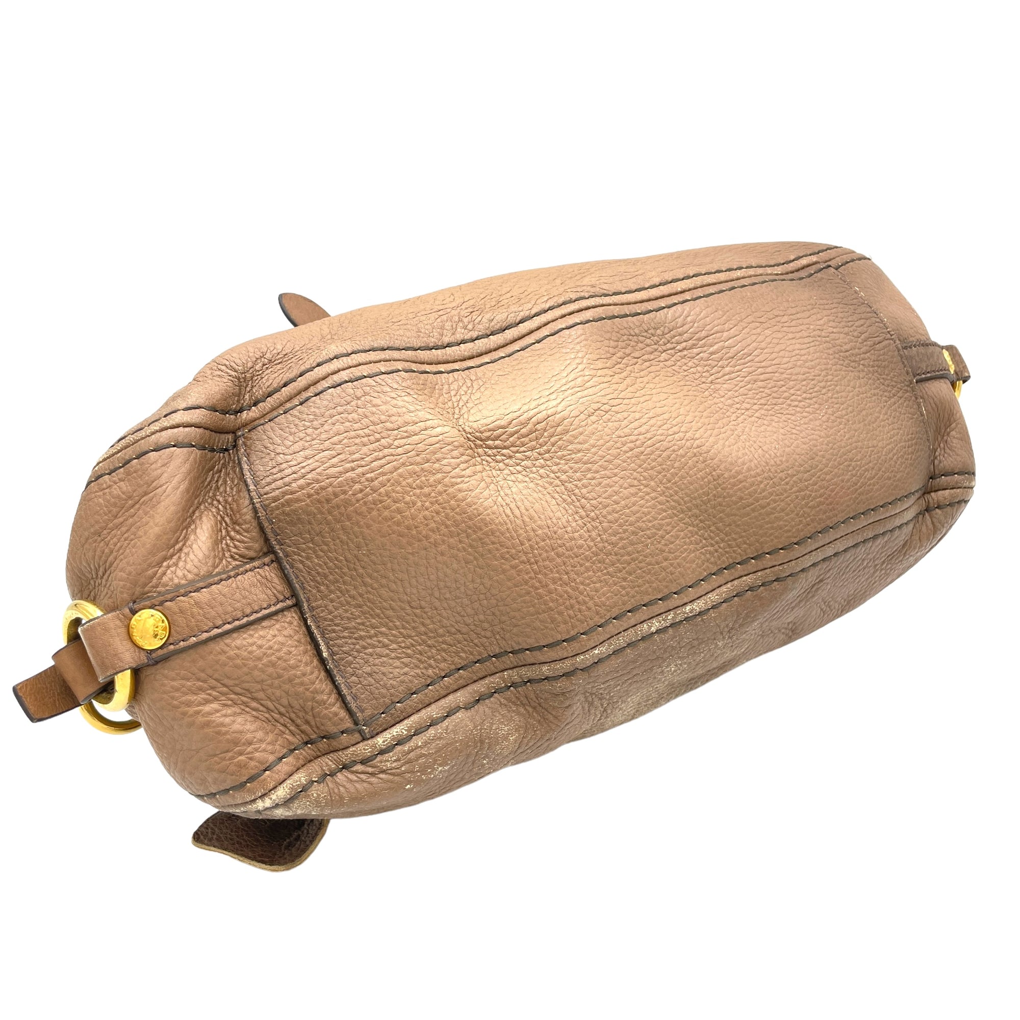 Logo Two way Brown Top Handle Bag in Deerskin, Gold hardware