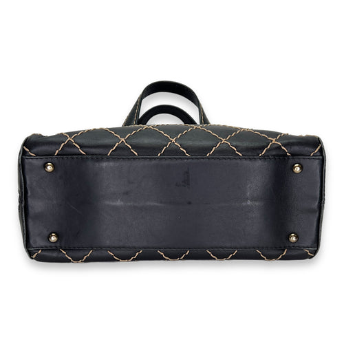 Wild Stitch Black Top Handle Bag in Calfskin, Ruthenium hardware