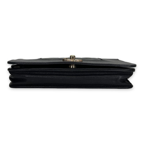 Mademoiselle Black Wallet on Chain in Calfskin, Gold hardware