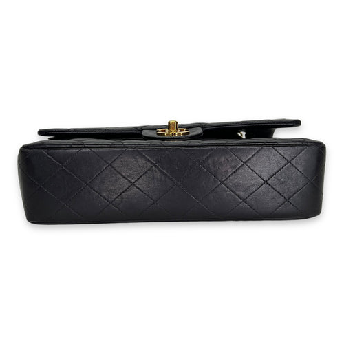 Flap Medium Black Shoulder Bag in Lambskin, Gold hardware