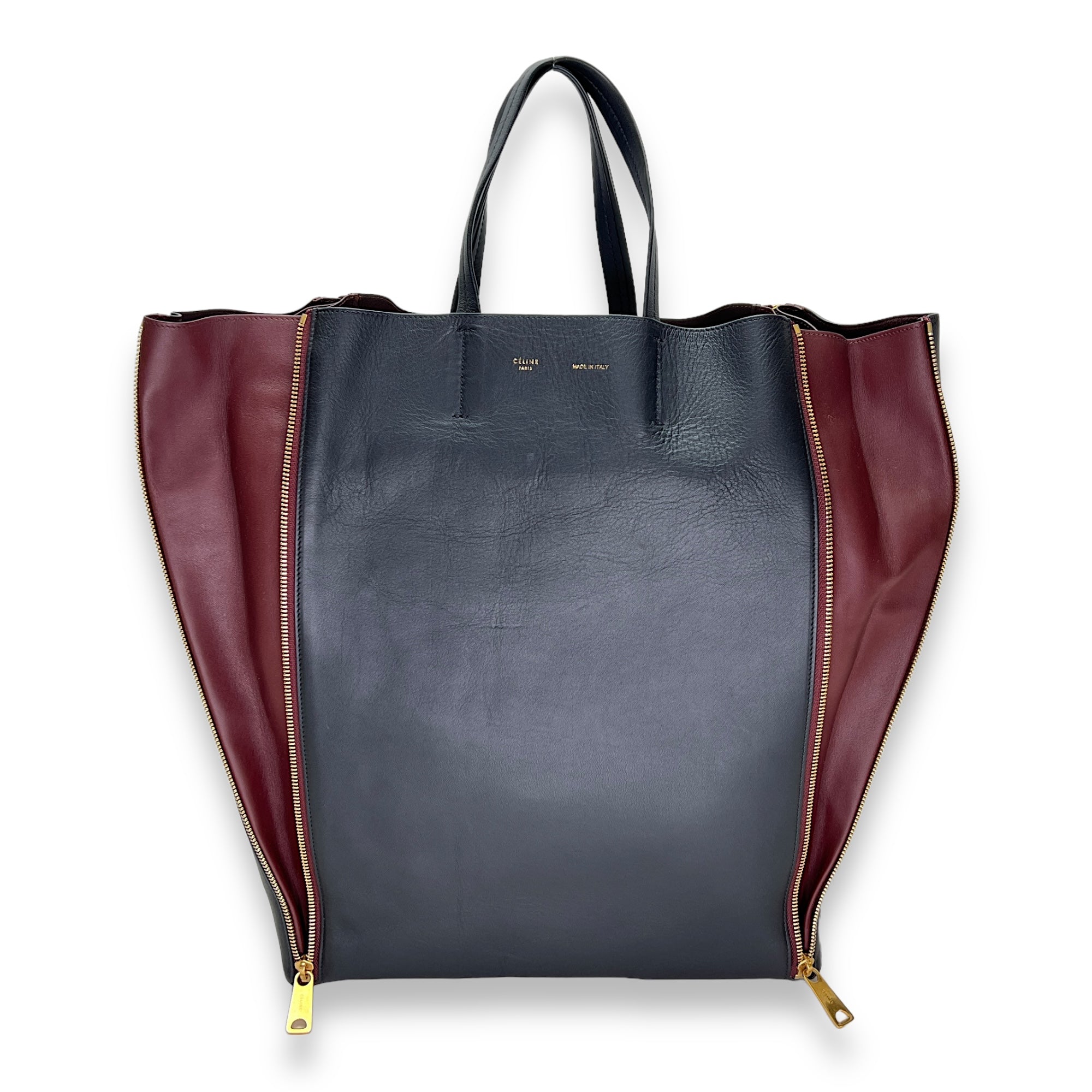 Vertical Cabas Black Tote Bag in Calfskin, Gold hardware