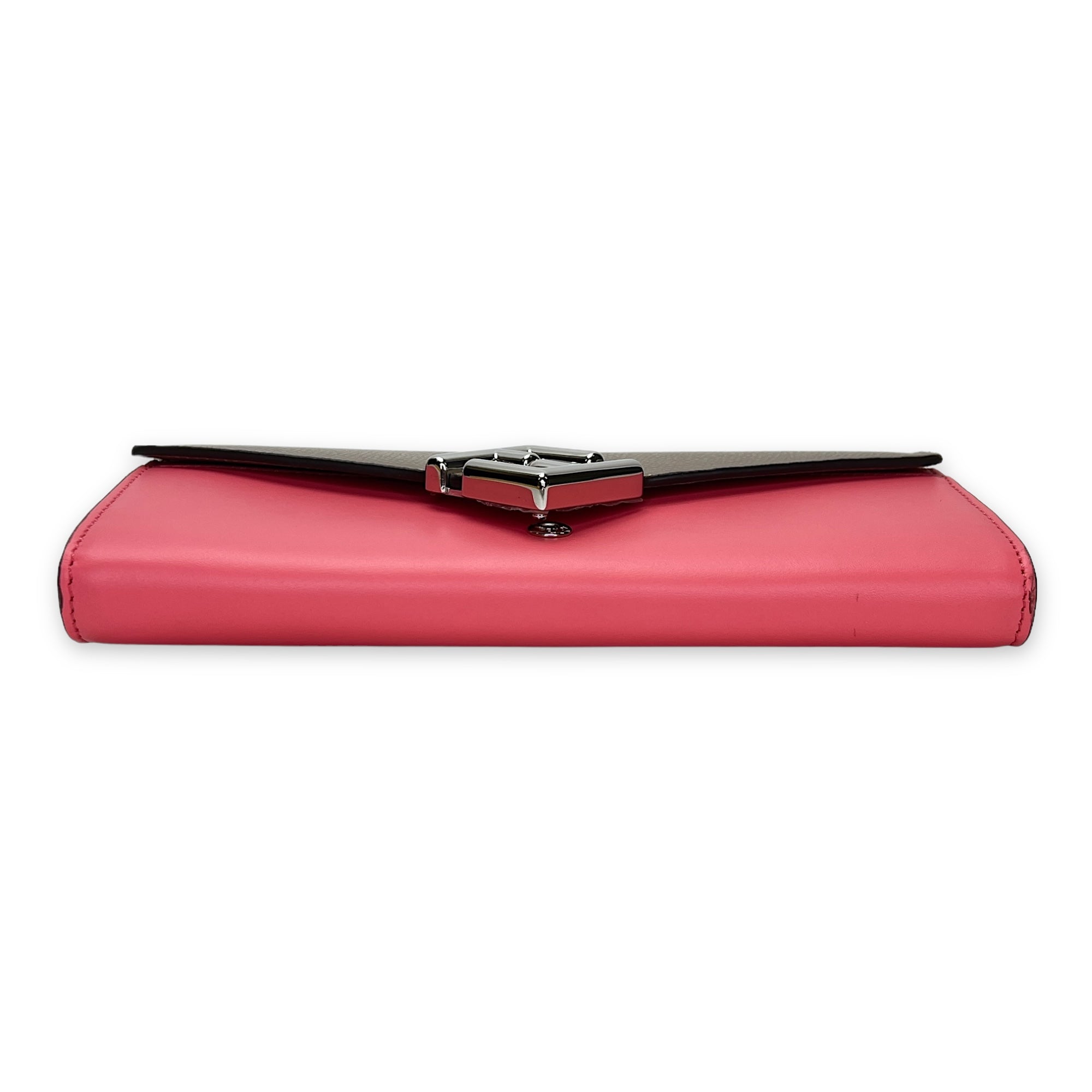 FF Continental Pink Wallet on Chain in Calfskin, Silver hardware