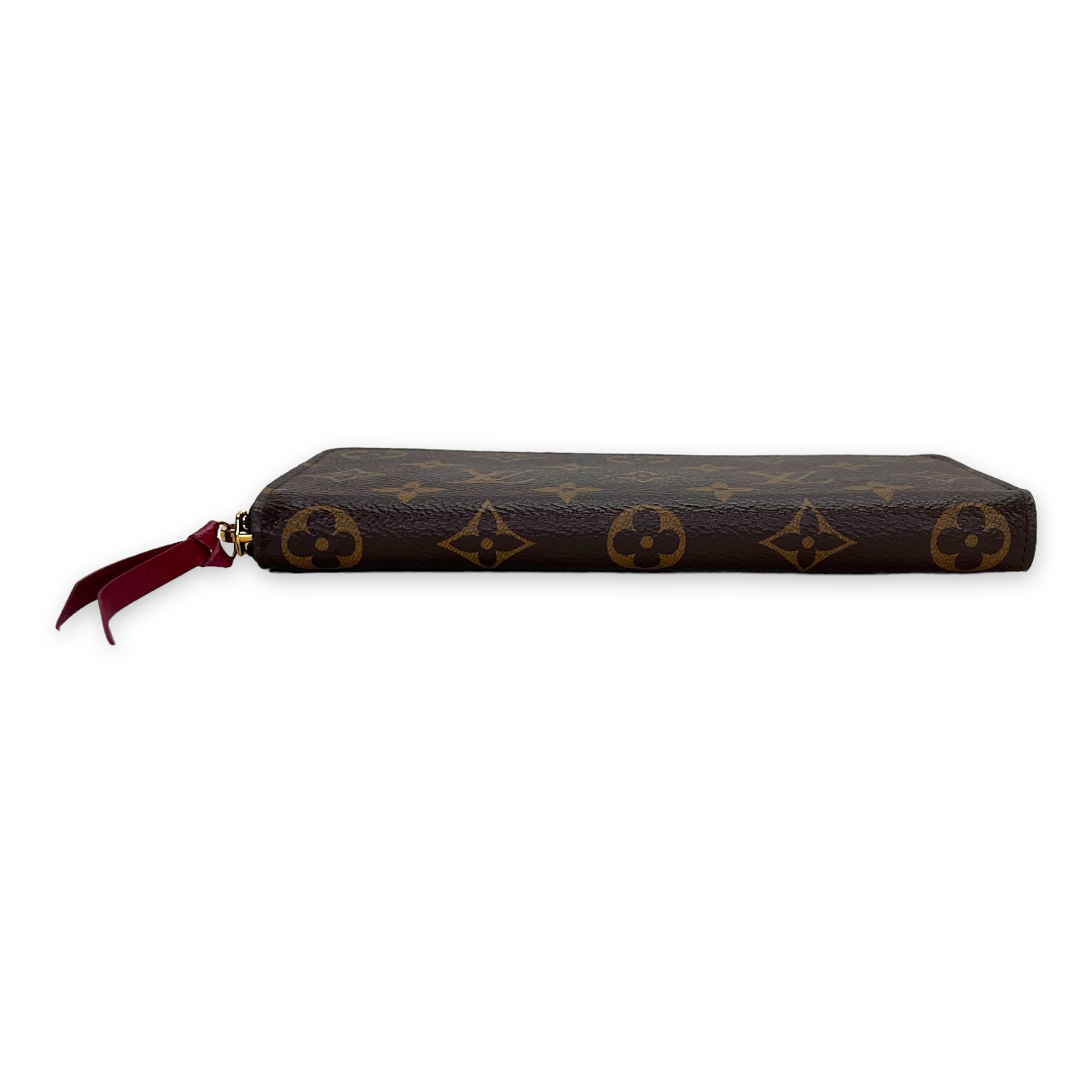 Clemence Long Brown Wallet in Monogram Coated Canvas, Gold hardware