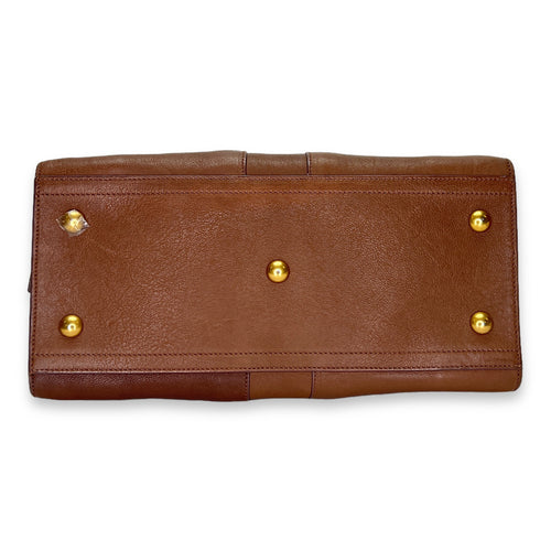 Cabas Chyc Ligne Small Brown Top Handle Bag in Calfskin, Gold hardware