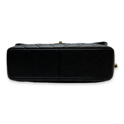 Classic Jumbo Black Shoulder Bag in Caviar Leather, Gold hardware