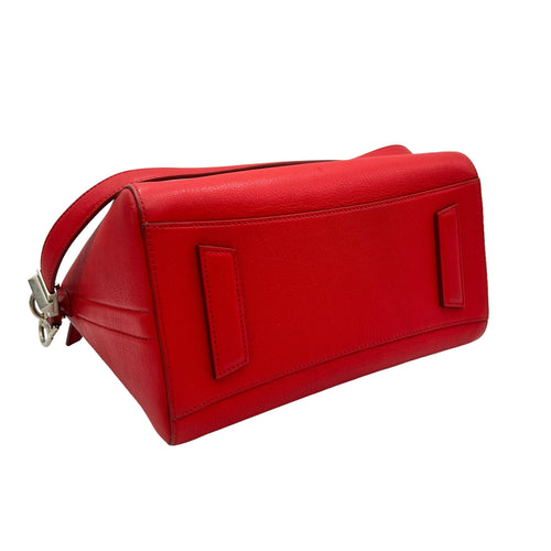 Antigona Small Red Top Handle Bag in Goat Leather, Silver hardware