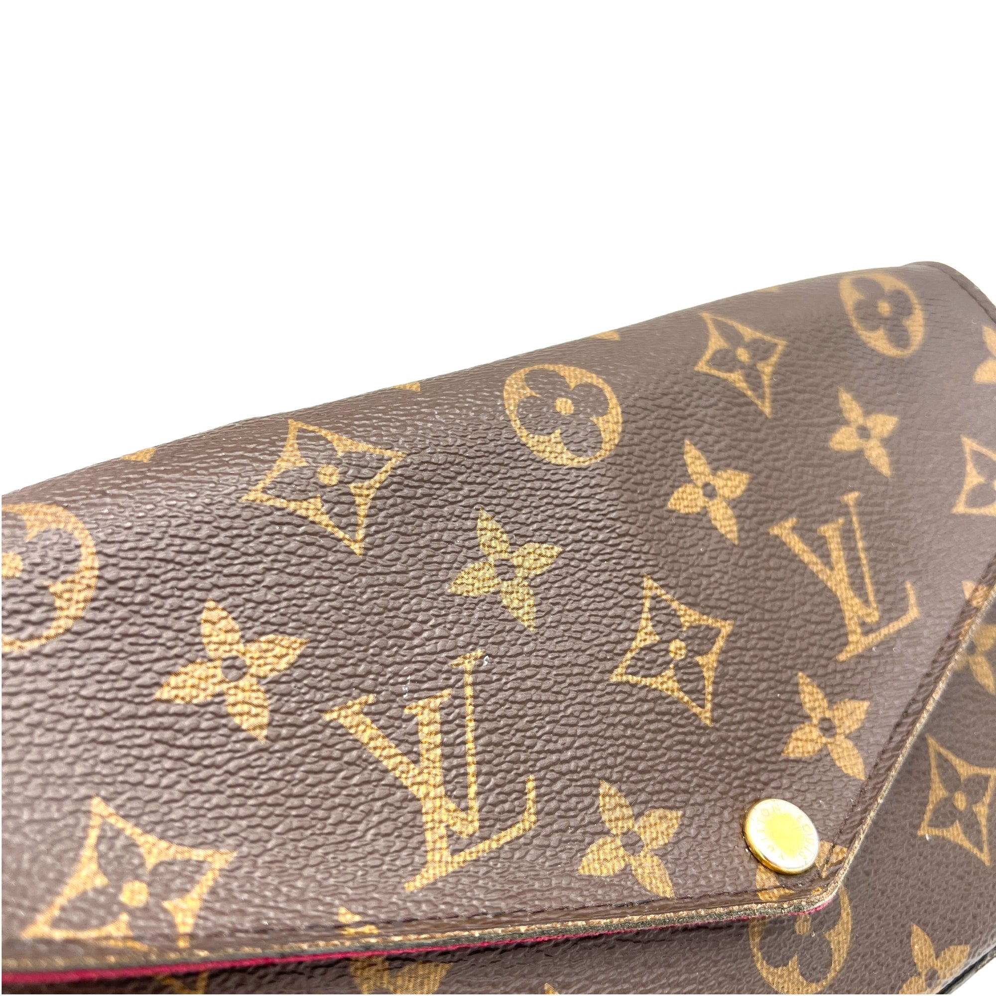 Felicie Brown Crossbody Bag in Monogram Coated Canvas, Gold hardware