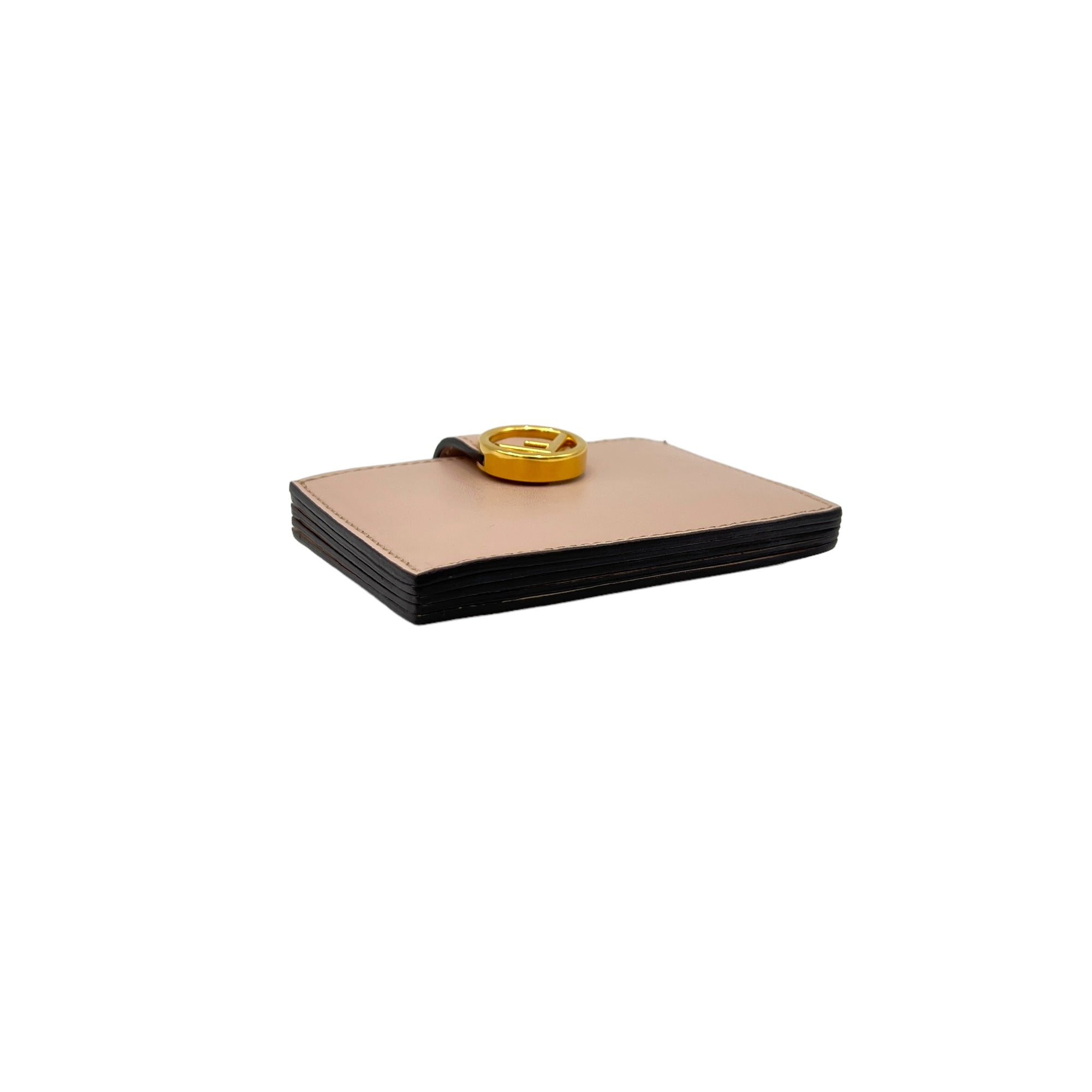 F Circle Pink Card Holder in Calfskin, Gold hardware