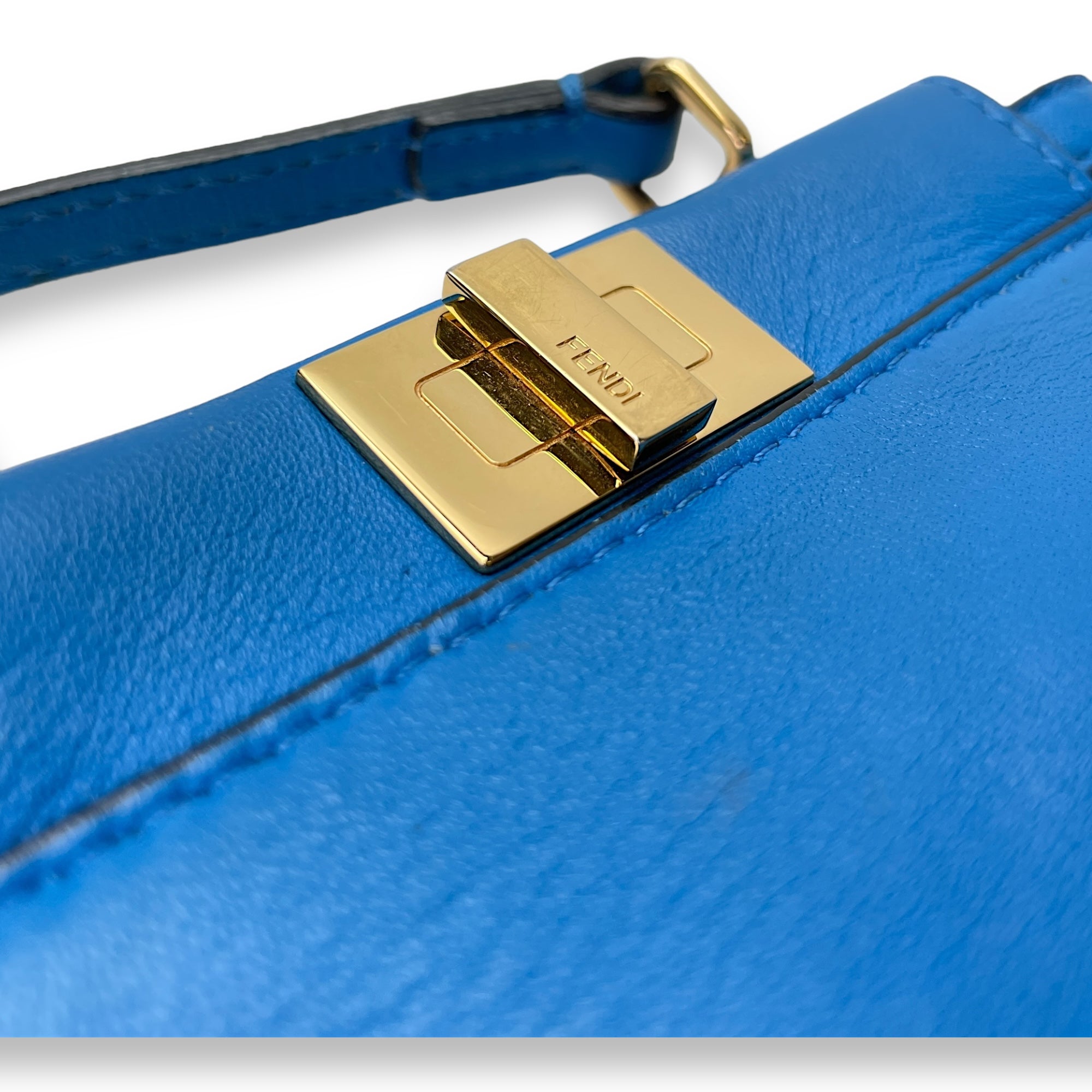 Peekaboo Micro Blue Top Handle Bag in Calfskin, Gold hardware