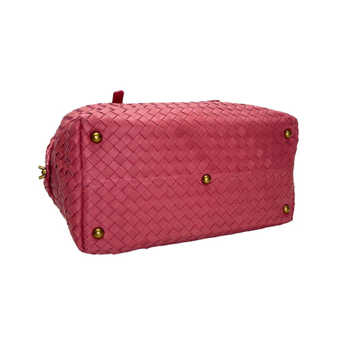 Boston Pink Top Handle Bag in Intrecciato Leather, Brushed Gold hardware